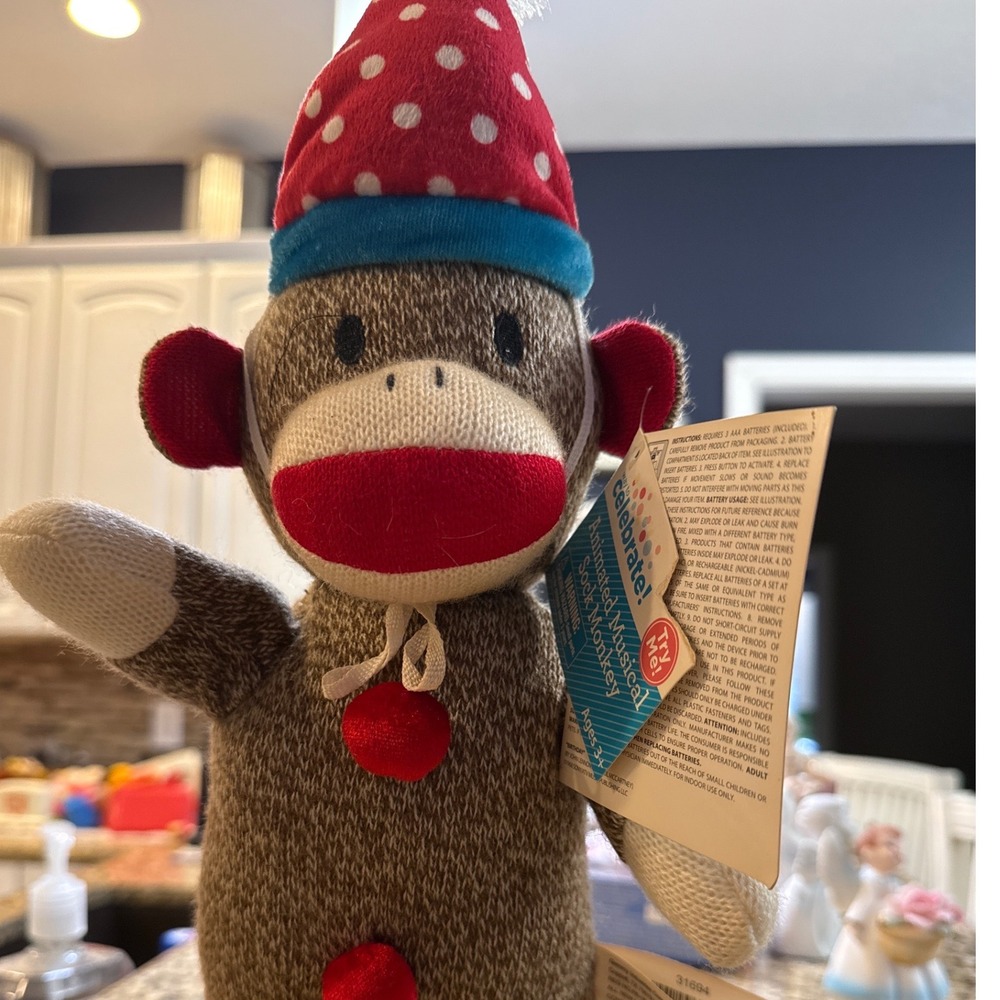 Way to Celebrate Animated Musical Sock Monkey Birthday‎ Song Plush 15" Gemmy